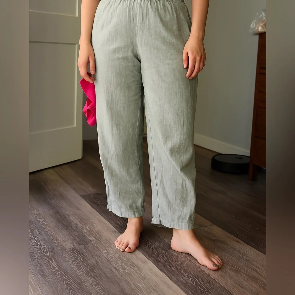 CYNTHIA ROWLEY | Light Green Wide Leg Linen Pants - Picture 1 of 13